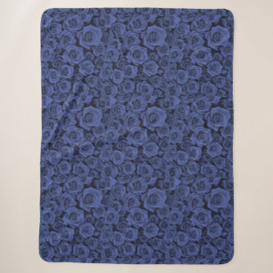 Cosy Blue Rose Floral Sherpa Blanket