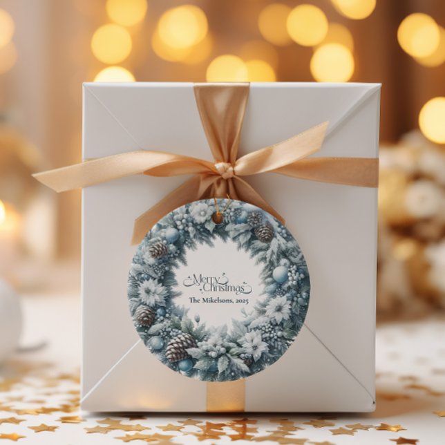 Cosy Blue Rustic Christmas  Classic Round Sticker (Creator Uploaded)