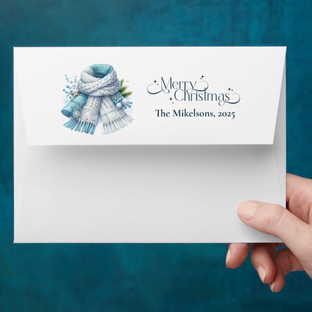 Cosy Blue Rustic Christmas Envelope (Hand)