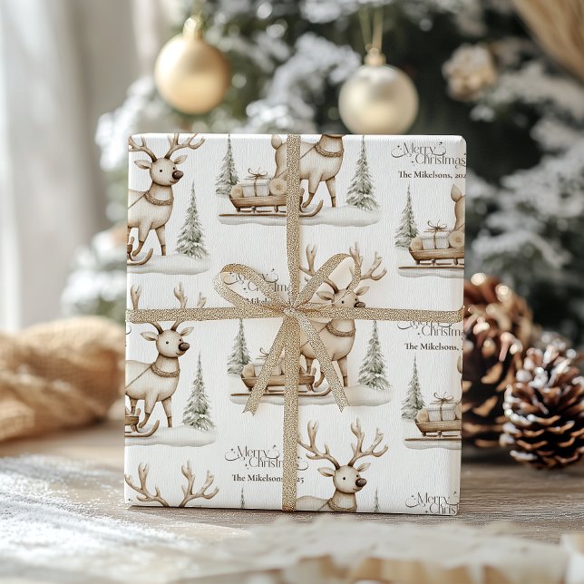 Cosy Blue Rustic Christmas Reindeer Wrapping Paper (Creator Uploaded)