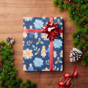 Cosy Blue Watercolor Family Christmas Floral TMF26 Wrapping Paper