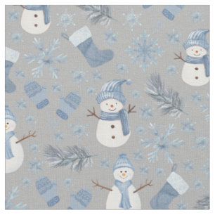 Cosy Blue Winter on Grey Fabric