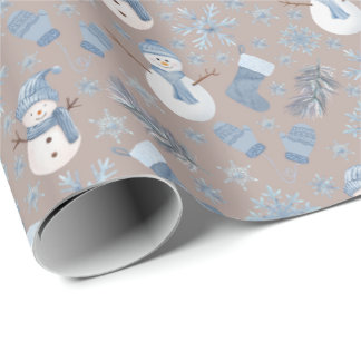 Cosy Blue Winter on Light Brown Wrapping Paper