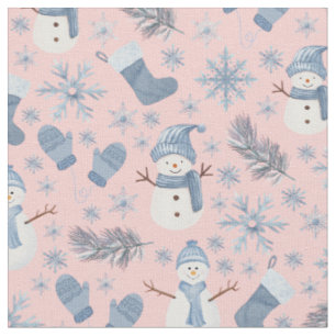 Cosy Blue Winter on Peachy Pink Fabric
