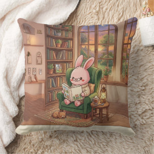 Cosy Bobo the Bunny Reading Book Throw Pillow - Cu