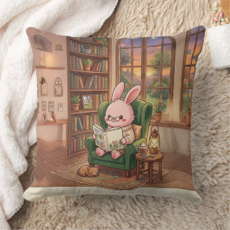 Cosy Bobo the Bunny Reading Book Throw Pillow - Cu