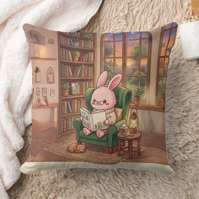 Cosy Bobo the Bunny Reading Book Throw Pillow - Cu (Blanket)