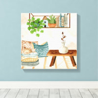 Cosy Bohemian Living Room Watercolor Art