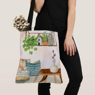 Cosy Bohemian Living Room Watercolor Art Tote Bag