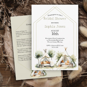 Cosy boho Glamping teepee bridal shower sleepover Invitation