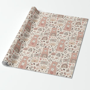Cosy Boho Teddy Bear Pattern Wrapping Paper