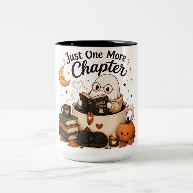 Cosy Book Lover Halloween Gift Two-Tone Coffee Mug (Center)