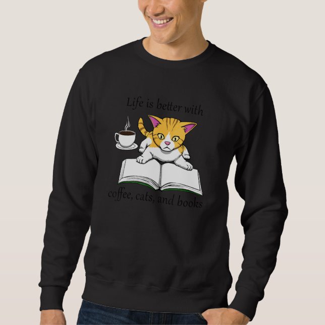 Cosy Book Reading Coffee And Cats Sweatshirt (Front)