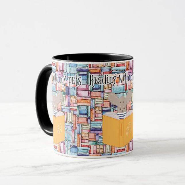 Cosy Book Reading with Pets and Coffee Vibes Mug (Front Left)