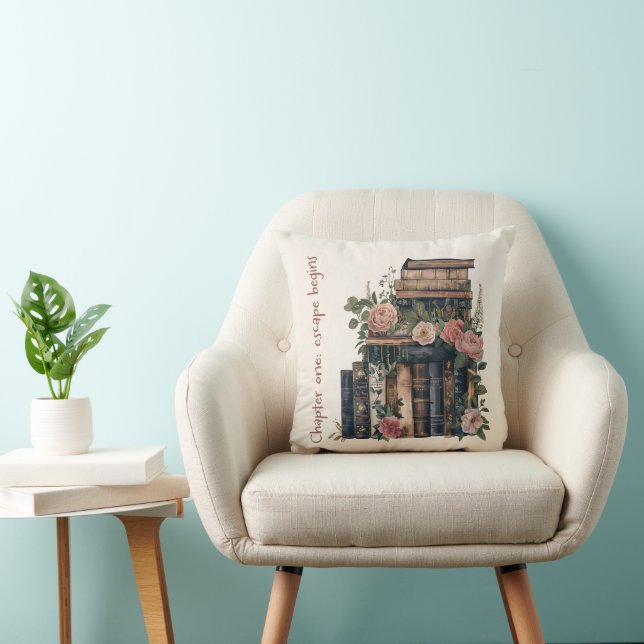 Cosy Book Stack & Soft Floral Accent for Book Love Cushion (Chair)