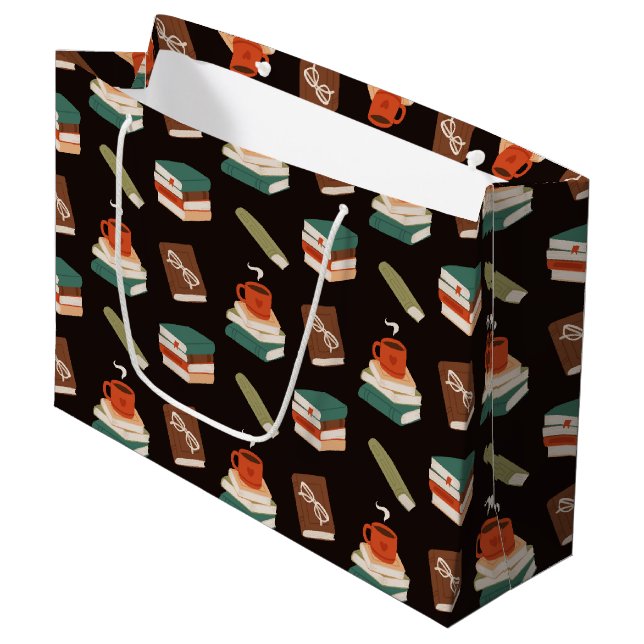 Cosy Books and Coffee Reading Large Gift Bag (Front Angled)