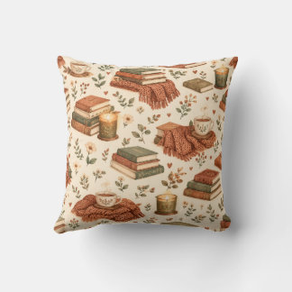 Cosy Books and Tea Watercolor Pattern – Autumn Rea Cushion