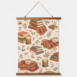 Cosy Books and Tea Watercolor Pattern – Autumn Rea Hanging Tapestry