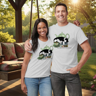 Cosy Books Cat Tuxedo Tea Cute Green Teapot Reader T-Shirt
