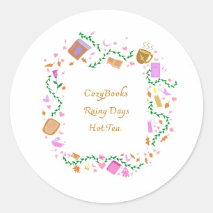 Cosy Books, Rainy Days, Hot Tea Classic Round Sticker