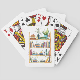 Cosy Bookshelf Books Wine Coffee Playing Cards