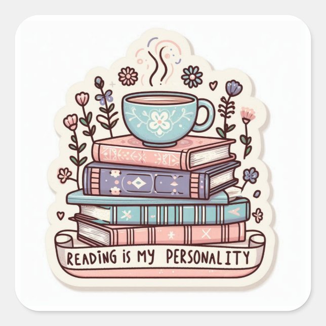 Cosy Bookstack & Coffee Sticker - Reading Is My Pe (Front)