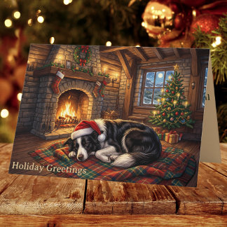 Cosy Border Collie Santa Dog Christmas Folded Holiday Card