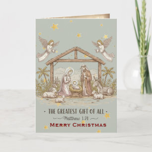 Cosy Botanic Nativity & Angels Christmas Card