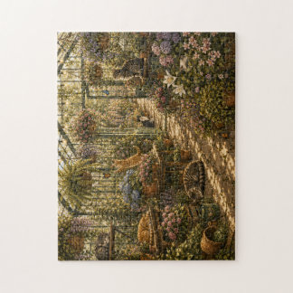 Cosy Botanical Greenhouse Cats Watercolor Jigsaw P Puzzle