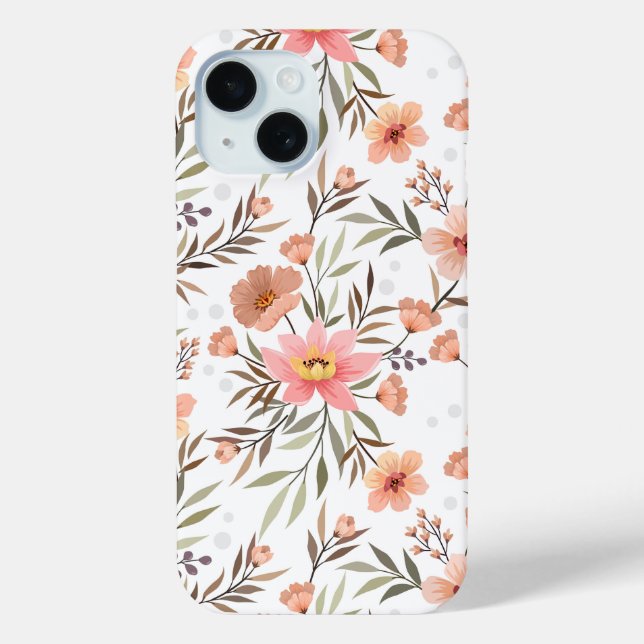Cosy Botanical Peach Floral Polka Dot iPhone 15  Case-Mate iPhone Case (Back)
