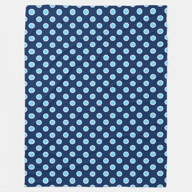 Cosy Bright Blue Polka Dots on Navy Fleece Blanket (Front)