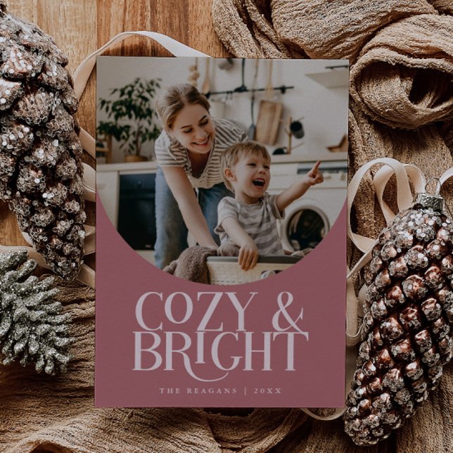 Cosy Bright Elegant Photo Pink Holiday Card (Creator Uploaded)
