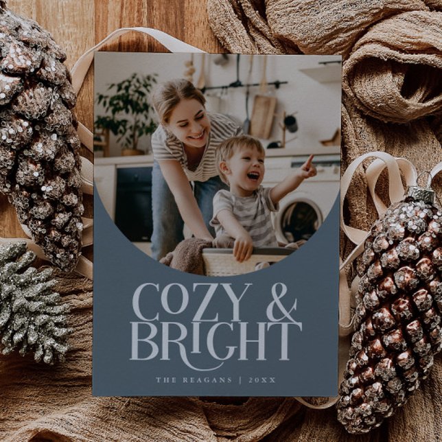 Cosy Bright Elegant Photo Slate Blue Holiday Card (Creator Uploaded)