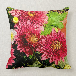 Cosy Bright Peach Chrysanthemum Flowers Pillow