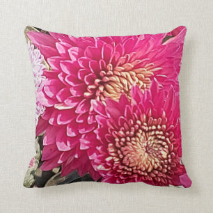 Cosy Bright Pink Chrysanthemum Flowers Pillow
