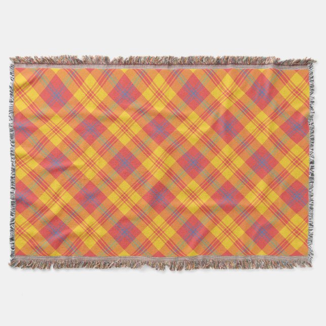 Cosy Bright Red Yellow Blue Plaid Throw Blanket (Front)