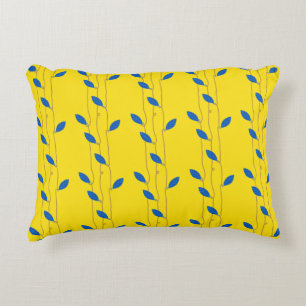 Cosy Bright Yellow Blue Leaves Cotton Decorative Cushion