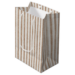 Cosy Brown Cream Stripes Birthday Medium Gift Bag