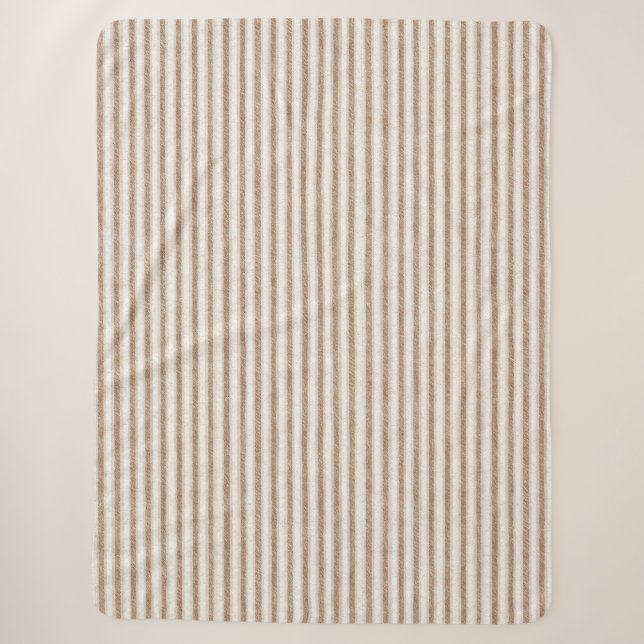 Cosy Brown Cream Stripes   Sherpa Blanket (Front)