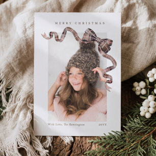 Cosy Brown Plaid Bow Family Photo Christmas Holiday Card