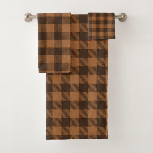 Cosy Brown Plaid Buffalo Print Pattern Bath Towel Set