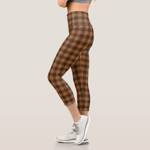 Cosy Brown Plaid Buffalo Print Pattern Capri Leggings