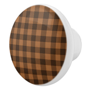 Cosy Brown Plaid Buffalo Print Pattern Ceramic Knob