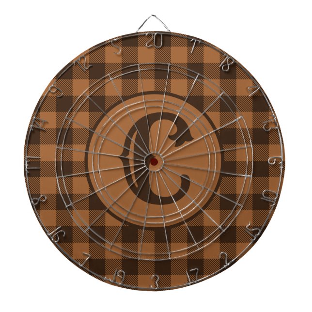 Cosy Brown Plaid Buffalo Print Pattern Dartboard (Front)