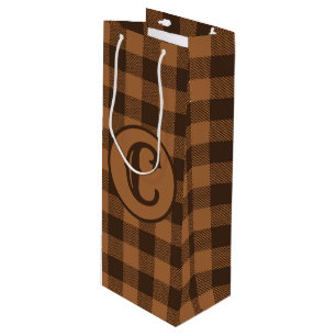 Cosy Brown Plaid Buffalo Print Pattern Wine Gift Bag