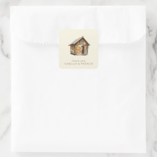 Cosy Brown Watercolor Log Cabin Square Sticker