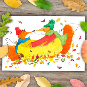 Cosy Bundled Up Fall Foxes  Postcard