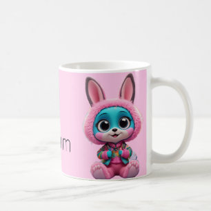 Cosy Bunny Mug – Cute Blue Rabbit in Pink Hood for