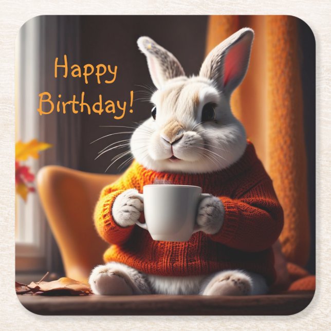 Cosy Bunny Square Paper Coaster (Front)