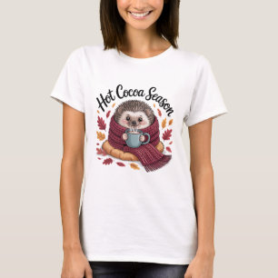 Cosy Burgundy Hedgehog with Cocoa Scarf Autumn T-Shirt